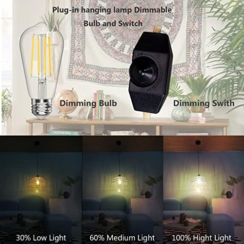 Eusamxon LED Rattan kolye ışıkları kısılabilir asılı ışık dokuma Rattan avize hasır asılı lamba ayarlanabilir aydınlatma