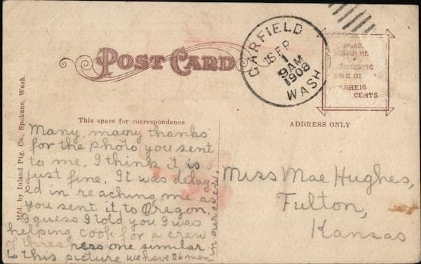 Harman Sahnesi Garfield, Washington WA Orijinal Antika Kartpostal 1908