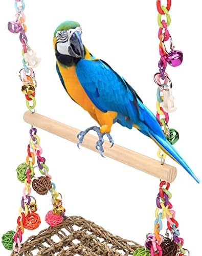 Kuş Deniz Çayırı Salıncak Oyuncak, Renkli Rattan Topları Kuş Levrek Standı çiğneme oyuncağı Ahşap Levrek Lovebird