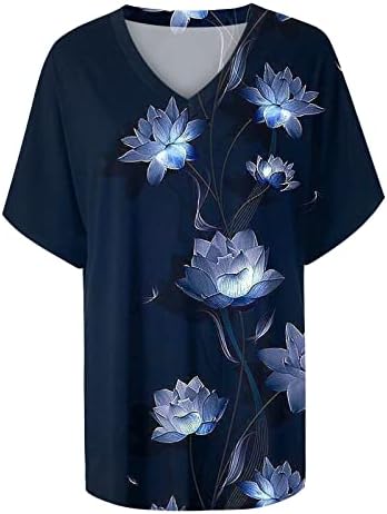 Kadınlar için yaz Üstleri Rahat V Boyun Çiçek Baskılı T-Shirt Yaz Rahat Üstleri Petal Kollu Bluzlar Gömlek Moda Tees