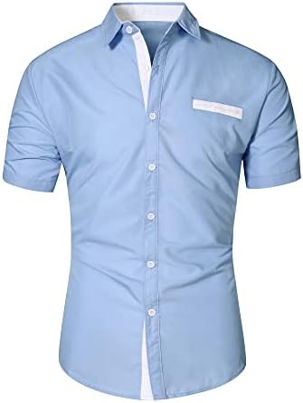 NeedBo Erkek Kısa Kollu Elbise Gömlek Slim-Fit İç Kontrast Casual Düğme Aşağı Gömlek