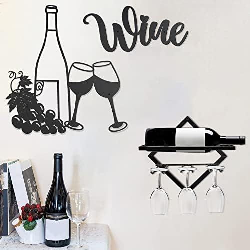 AUHOKY Mutfak Şarap Tema Duvar Dekor, Modern Siyah Metal Şarap Işaretleri Duvar Sanat Dekorasyon, şarap Gözlük Şişe