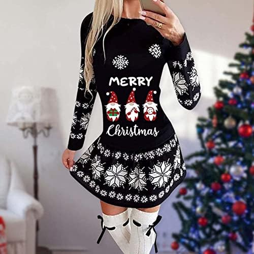 NaRHbrg Noel Mini Elbiseler Kadınlar için Mektup Baskı Kazak Bodycon Elbiseler Sevimli Noel Crewneck Uzun Kazak Jumper