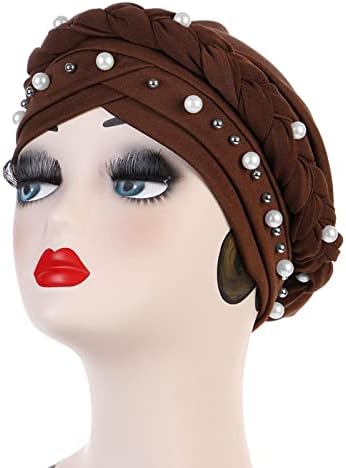 Vintage Bere Şapka Kadınlar için Müslüman Fırfır Saç Kapakları Türban İnci Kadınlar için Pilili Headwrap Hımbıl Kafatası