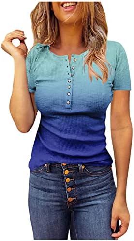 Kadın Bluz ve Üstleri Moda 2023 Kısa Kollu Düğmeli Degrade Artı Boyutu Rahat Ülke Gömlek Kadın