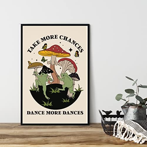 Komik Dans Kurbağa Mantar Retro Poster Odası Dekor İçin Estetik Vintage, Daha Fazla Şans Dans Daha Fazla Dans Parti
