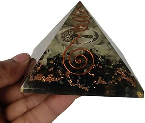 Sharvgun orgonit piramidi Yeşim ve Obsidyen Taş Çiçek Hayat Orgon piramidi Negatif Enerji Koruma 65-70MM, Etra Büyük
