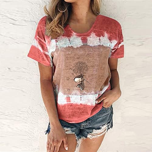 Bluz Tshirt Kızlar için Yaz Sonbahar Yumuşak Rahat Giysiler Kısa Kollu Pamuklu Ekip Boyun Grafik Seksi Kravat Boya