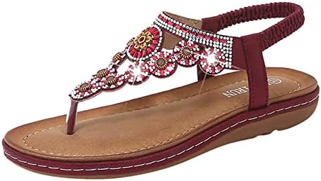 WASERCE Kayış Kadınlar için Sandalet Bayanlar Kayış Düz Sandalet Yaz Boho Rhinestone Elbise Ayakkabı Konfor Burnu