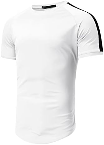 XXBR erkek kısa kollu tişörtler Yaz Renk Blok Patchwork Çizgili Omuz Tee Tops Slim Fit Egzersiz Kas Tshirt