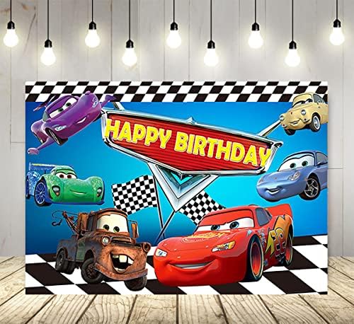 Yarış Arabaları Zemin Çocuklar Doğum Günü Partisi Malzemeleri için 5x3ft Arabalar Fotoğraf Arka Plan Yıldırım McQueen