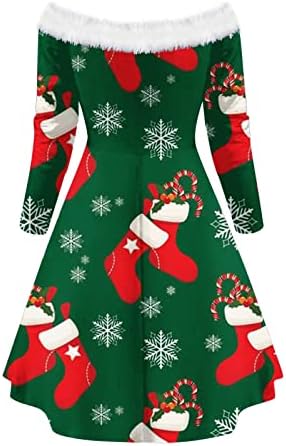 Noel kadın Mini Salıncak Elbiseler 1950s Vintage Çay Elbise Seksi Lace up Peluş Yaka Off-Omuz Parti Törenlerinde