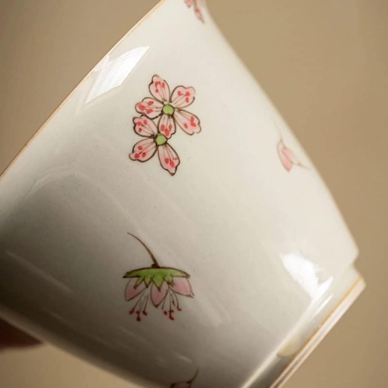 ZLXDP 130 ml El Boyalı Sakura Sanat Seramik Çay Kasesi Buz Gri Sırlı Çay makinesi Gaiwan Japon Sancai Kapak Kase Kung