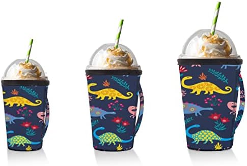 Hayvan Sevimli Dinozor Renkli Kullanımlık Buzlu Kahve Kollu Kolu Neopren kupa kılıfı Soda, Latte, Çay, İçecekler,