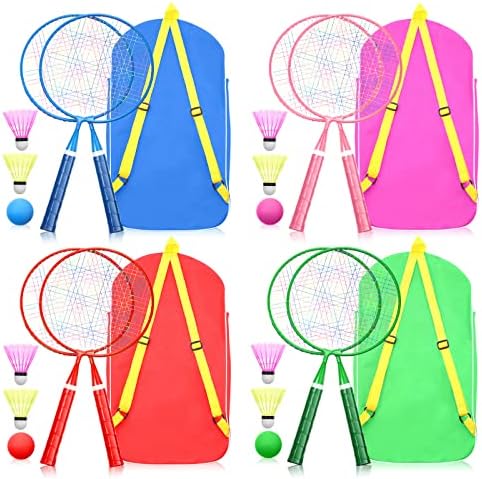Çocuklar için 4 Çift Badminton Raketi Çocuk Badminton Raketi Raketle Raket Sporları Çocuklar için 4 Taşıma Çantalı
