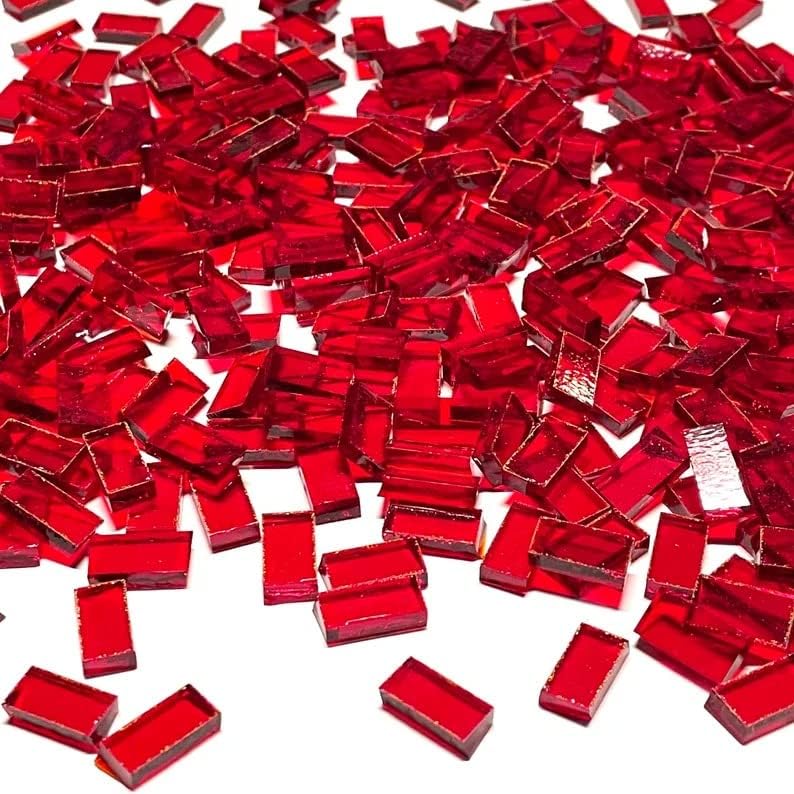 Küçük Şeffaf Kırmızı Vitray Mozaik Karo Kenarlık Parçaları.