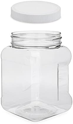 Plastik Kavanozlar 32 Sıvı Ons Kare Tutam Kolu (12 Paket) Beyaz Nervürlü Kapaklı Şeffaf PET Plastik Kaplar