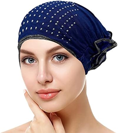 Kadın Türban Şapka Rhinestones müslüman bere Şapka Headwrap Elastik Kanser Şapkalar Kadınlar için Düz Renk Kafatası