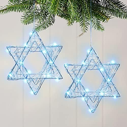 Etkilemek hayat Noel tema yıldız David ile sıcak beyaz LED dize ışık, 6 Ft akülü yıldız ağacı Topper için Hanuka,