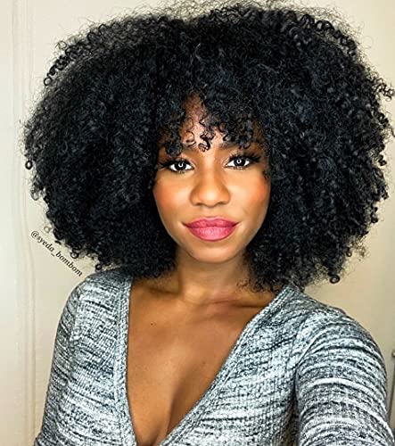 GKtıneke Kıvırcık Afro Peruk Siyah Kadınlar için - Kıvırcık Afro kahküllü peruk Siyah Peruk Kısa Afro Kinky Kıvırcık