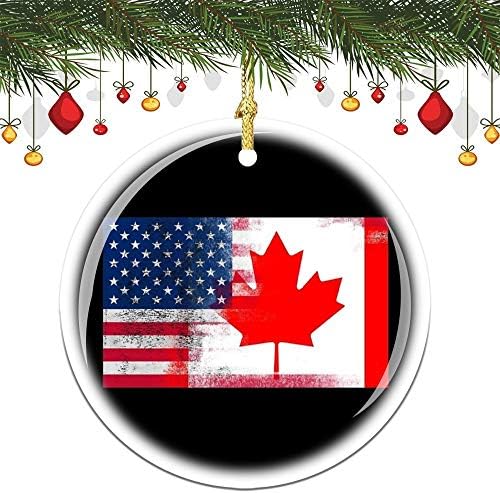 VinMea Noel Asılı Süsleme Kanada Amerikan Yarım Kanada Yarım Amerika Bayrağı Noel Ağacı Dekorasyon Hatıra Süsleme
