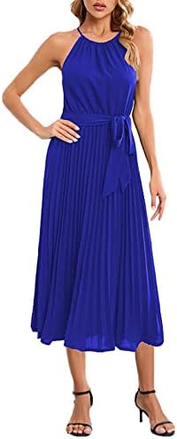 Kulywon Kadınlar Maxi Elbise Yaz Yüksek Bel Bir Çizgi Pileli Uzun Elbise Casual Flowy Kolsuz Elbiseler Parti Elbise