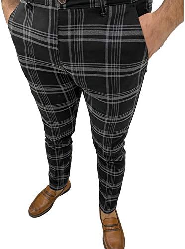 Erkek Chinos Slim Fit Streç Düz Ön Sıska takım elbise pantalonları, Ekose Baskı Fermuar Up Uzun Hafif Pantolon Pantolon