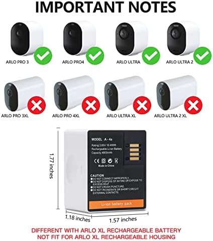 HSX 2-Pack 4800mAh şarj edilebilir pil ile Uyumlu Arlo Ultra, Ultra 2, Arlo Pro 3 ve Pro 4 Kameralar[3.85 V / 18.48