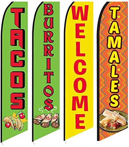 4 Swooper Bayrakları Meksika Yemekleri Restoran Taco Burrito Tamales Hoşgeldiniz Sarı Kırmızı