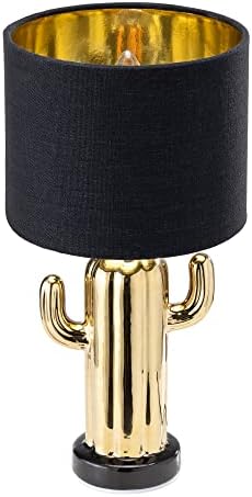 Navaris Altın Kaktüs masa lambası-Masalar için seramik tabanlı küçük lamba 12,8 boyunda ışık-E12 Şamdan ampul Soketli-Kumaş