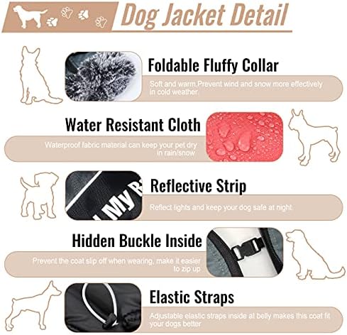 Küçük Köpekler için Köpek Mont Kış Su Geçirmez - Koşum ve Kürklü Yakalı Sıcak Köpek Ceketi. Yansıtıcı Köpek Giysileri