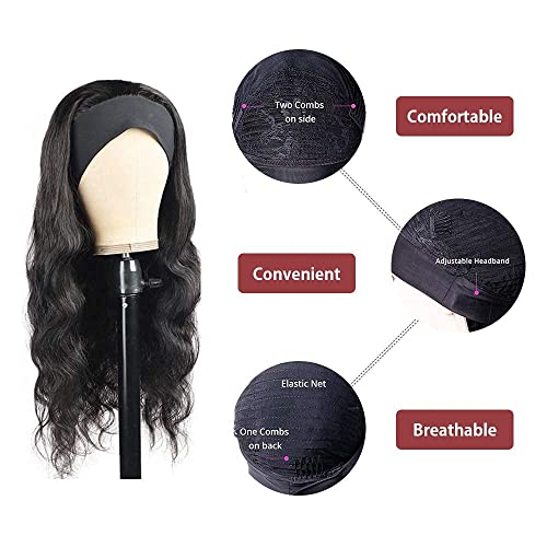Feibin kafa bandı peruk insan saçı peruk siyah kadınlar için insan saçı kafa bandı peruk vücut dalga 18 inç aşınma