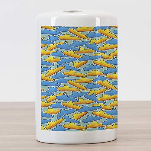 Ambesonne Sarı Denizaltı Seramik Diş Fırçası Tutacağı, Pop Art Tarzı Retro Sualtı Teması Klasik Denizaltı Tasarım