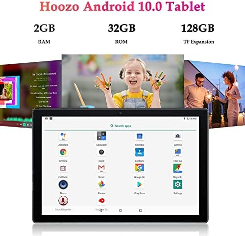 Hoozo Android Tablet 10 inç, 32 GB Depolama Alanına sahip WiFi Tablet, 6000 mAh Pil, Çift Kamera, WiFi, Bluetooth,