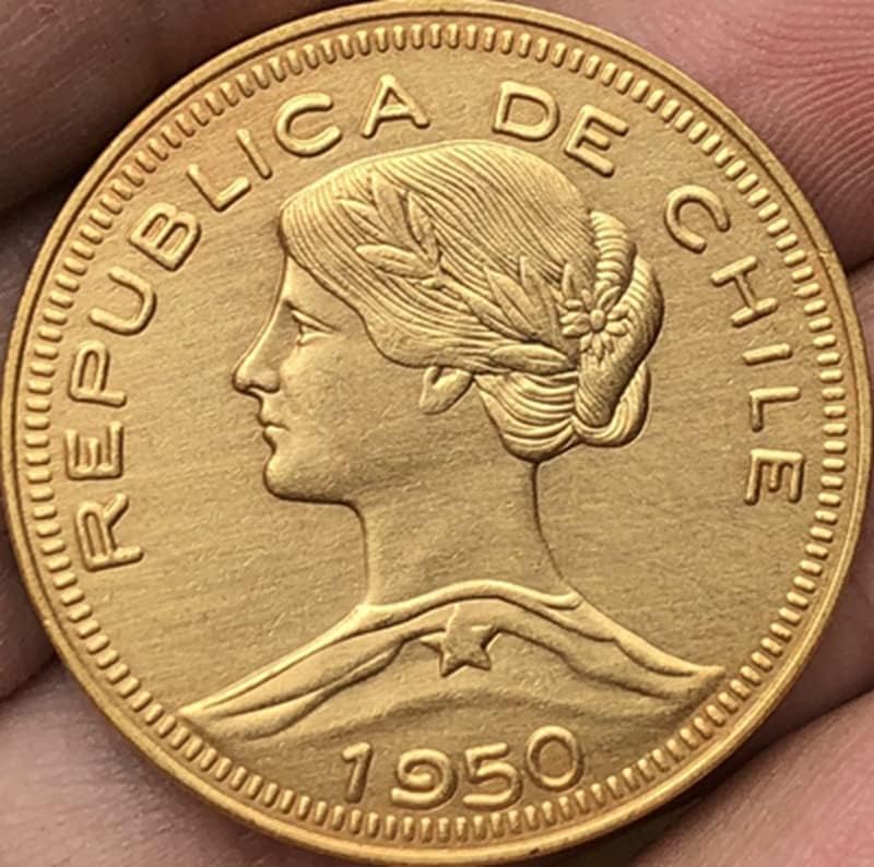 1950 Şili Paraları 31MM Bakır Altın Kaplama Antika Paralar Paraları el sanatları Koleksiyonu Darbe olabilir