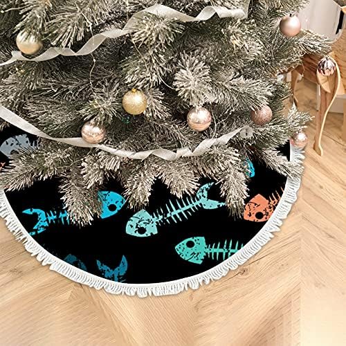 Vantaso Noel Ağacı Etek Vintage Siyah Balık Kafatasları Okyanus Deniz Noel Ağacı Etek Püskül Ağacı Mat Parti Ev Dekorasyonu