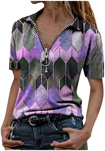Nyybw Yaz Üstleri yakalı tişört Kısa Fermuar kadın Yaka Moda Kollu Baskılı kadın Bluz t shirt