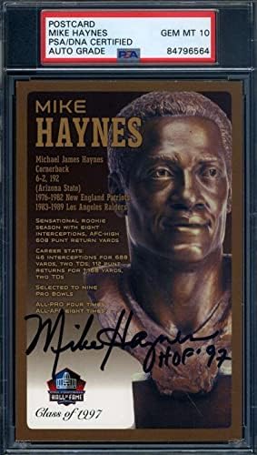 Mike Haynes Mücevher Nane 10 PSA DNA İmzalı HOF Bronz Büstü Kartpostal İmzalı-NFL Kesim İmzaları