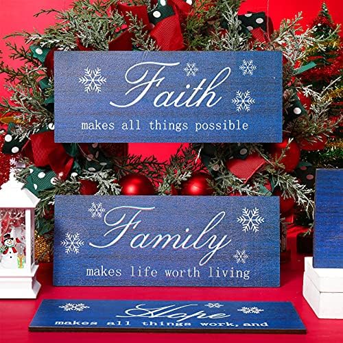 Jetec 4 Parça Noel Ekose Ahşap Işaretleri Kar Işaretleri İnanç Aşk Umut Aile Duvar Sanatı Çiftlik Evi asılı dekorlar
