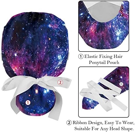 Yıldızlı Gökyüzü Galaxy Fırçalama Şapkalar Kadınlar için Uzun Saç, çalışma Kapağı Düğme ve Ter Bandı, Unisex Kravat