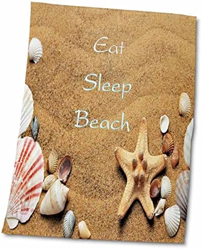 3dRose Shells n Beach-Birçok Kabuklu Eat Sleep Beach Mesajının Görüntüsü-Havlular (twl-256314-3)
