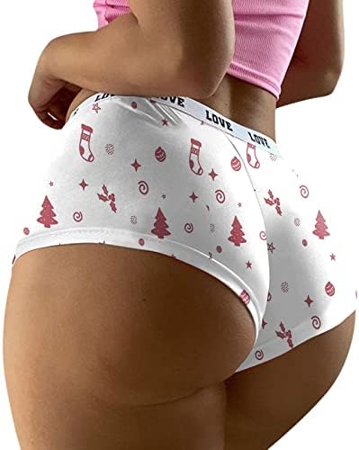 IIUS Sevgililer Günü Külot Kadın Seksi Noel Temalı Iç Çamaşırı Rahat Pamuk Boyshorts Aşk Dudaklar Baskı Santa Elk