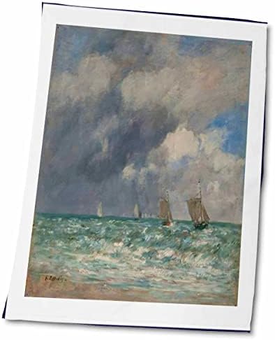 3dRose Florene Ünlü Sanat - Eugene Boudin Trouville Yakınlarındaki Yelkenli Tekneleri Boyamak-Havlular (twl-56102-1)