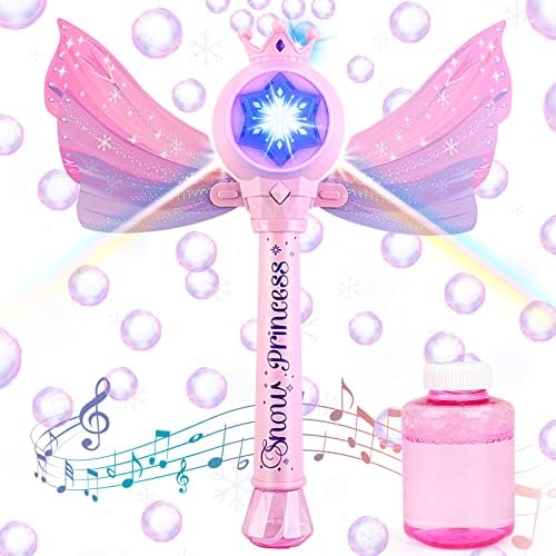 deAO Kabarcık Makinesi Çocuklar için Prenses Kabarcık Değnek Üfleyici Kanatlı Kızlar için Müzikal ve Light Up baloncuk
