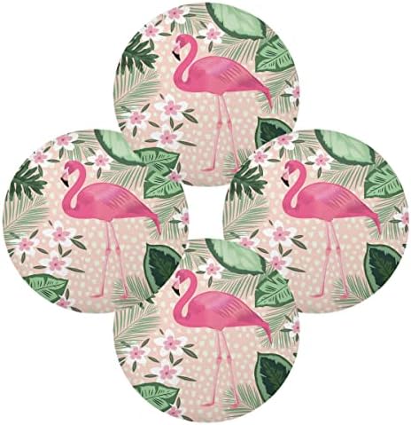 xıgua Tropikal Pembe Flamingo Yuvarlak Placemats Yemek Masası Seti 4 Yıkanabilir Dekoratif Renkli Daire Kaymaz ısıya