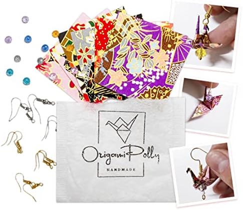 Origami Vinç Küpe Seti-El Yapımı Kağıt Vinç Küpe Seti, 10 Adet Washi Kağıt, Rastgele Desenler, Boncuklar, Kancalar,