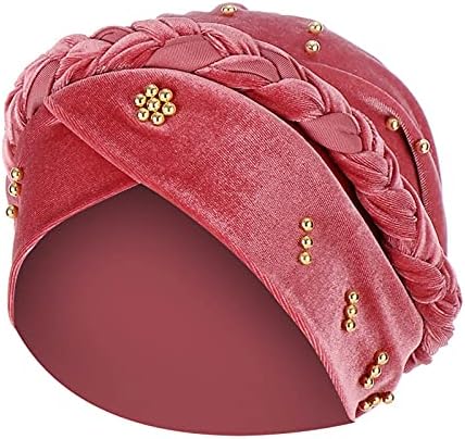 Pilili Türban Headwrap Kadınlar için Bükülmüş İnci Bere Wrap Kap Düz Renk Türban Şapka Hafif Türban Şapkalar