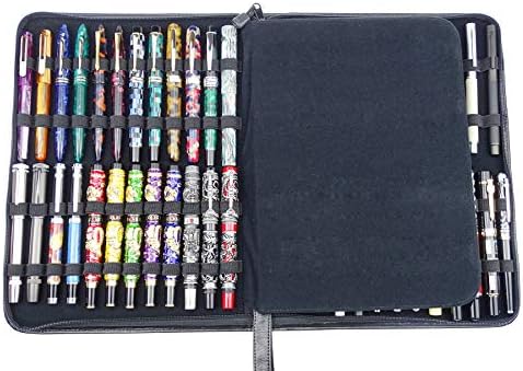 Lanxivi Siyah Inek Derisi Deri dolma kalem Kutusu Çeşitli Boyut Kalemler, 46 Yuvası Ekran Tutucu Çanta