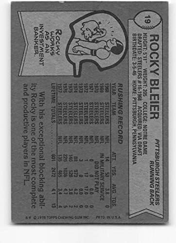 1978 Topps 19 Rocky Bleier ESKİ Mükemmel Pittsburgh Steelers Futbol Ticaret Kartı NFL