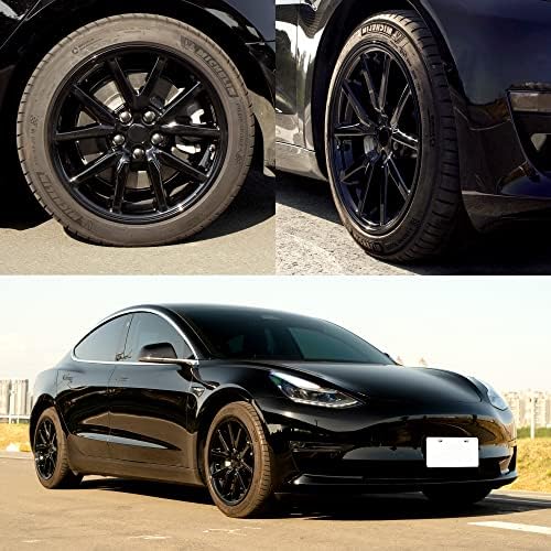 Mayde 18 İnç Göbek Kapakları 2017-2022 Tesla Model 3, Yedek Jant Kapakları (4'lü Set,) (Parlak Siyah)